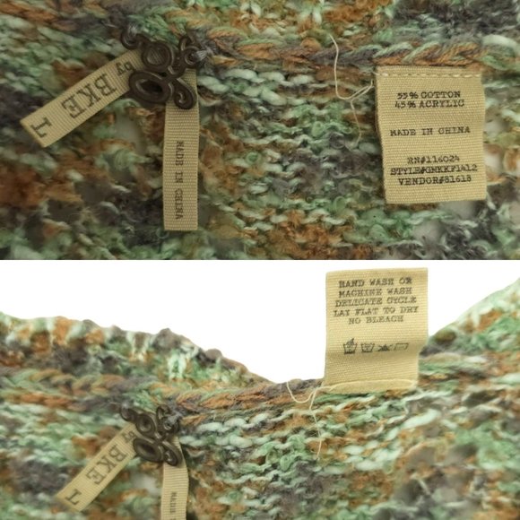 Gimmicks By BKE Pullover Sweater Womens Size L Open Knit Lace Hem Trim Green Tan - Picture 7 of 15